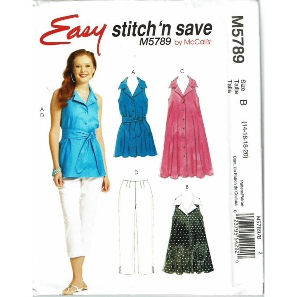 McCalls Sewing Pattern 5789 tunic Dress Belt Pants Misses Size 14-20